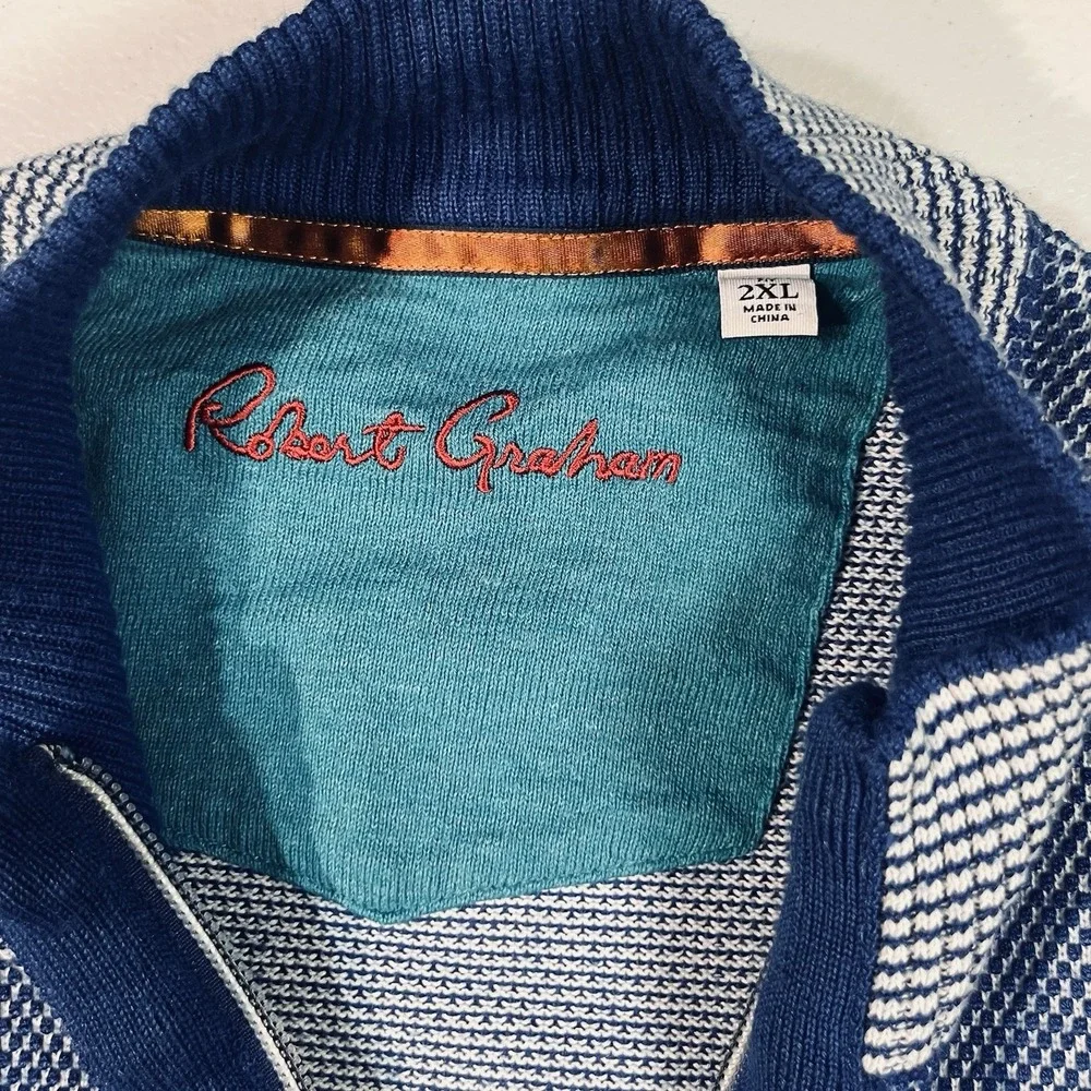 Robert Graham Mens‎ Stefan Full Zip Wool Blend Knit Sweater Blue Sz XXL EUC